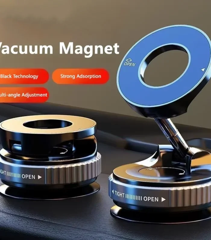 Magnetic Vacuum Car Phone Mount – Foldable 360° Adjustable Dashboard Holder